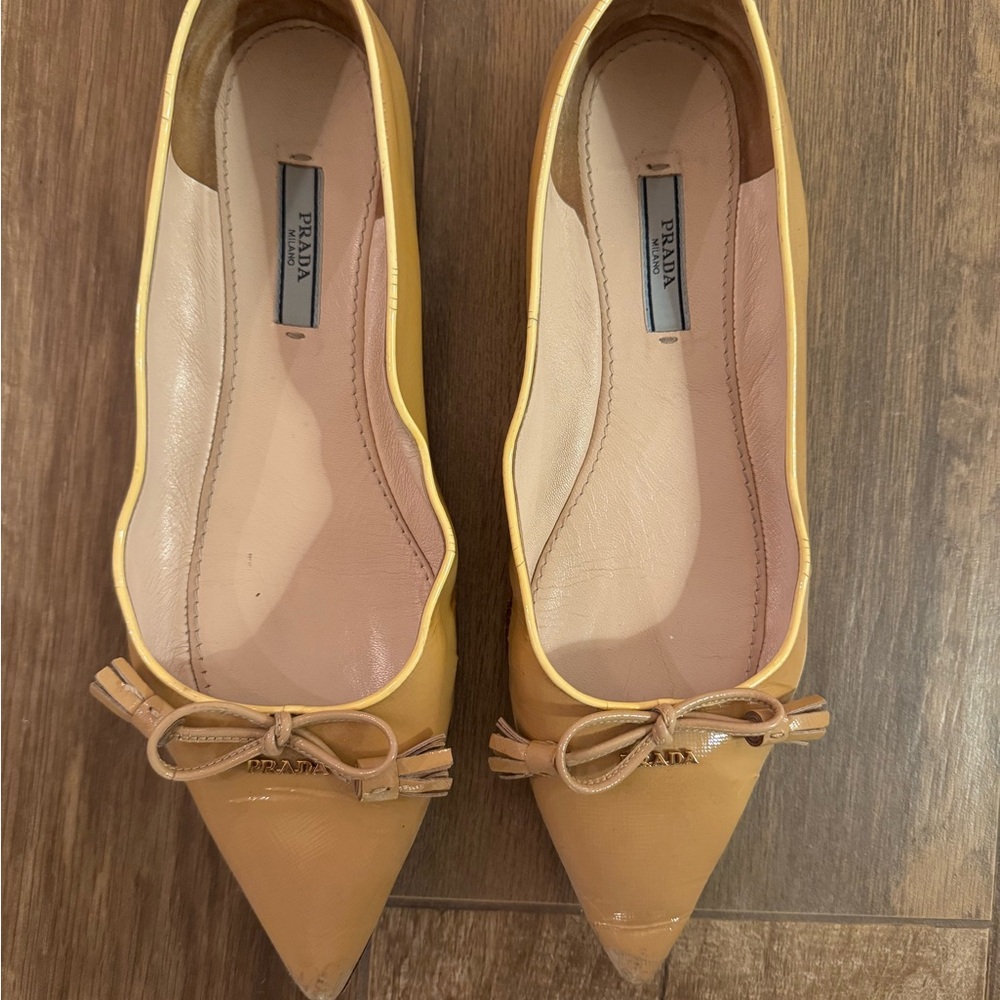 Prada Women's Nude Saffiano Leather Flats